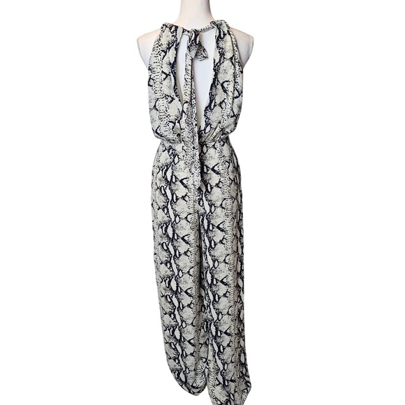 Endless Rose Halter Neck Tie Wide Leg Jumpsuit Snakeskin Size Small Pockets - Picture 4 of 9